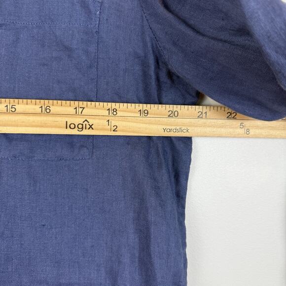 Chico's Linen Top Women 1 US M Blue Sequin Button Up Roll Tab Crochet Beach Boho - Picture 8 of 9